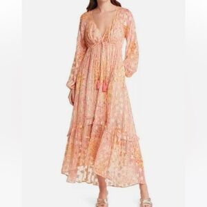 Ciebon Crissta Metallic Print Light Pink Long Sleeve Maxi Dress Size XS